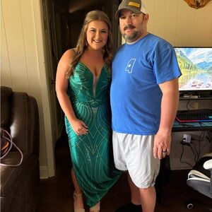 Rachel Allan Green Sequin Prom Dress